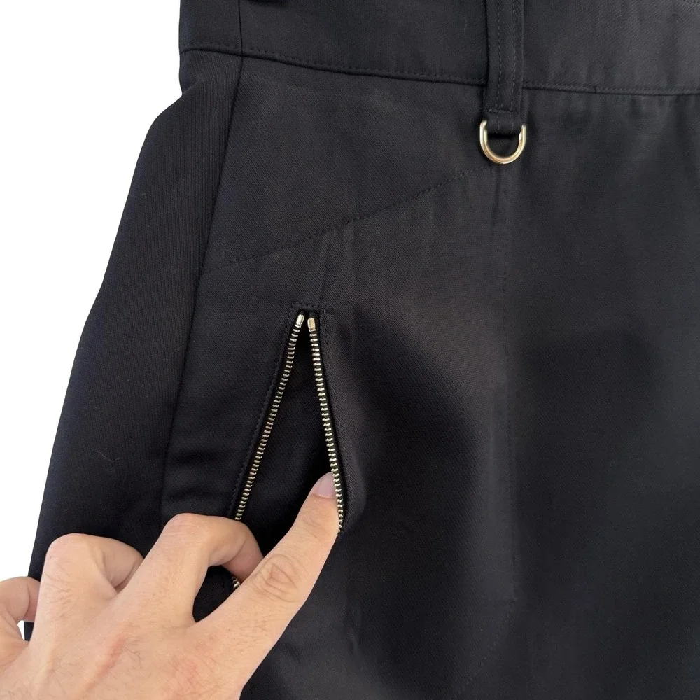 Tory Burch Wrap Skirt Womens 0 Black A-Line Zip Pocket D-Ring Gold Hardware‎ Y2K